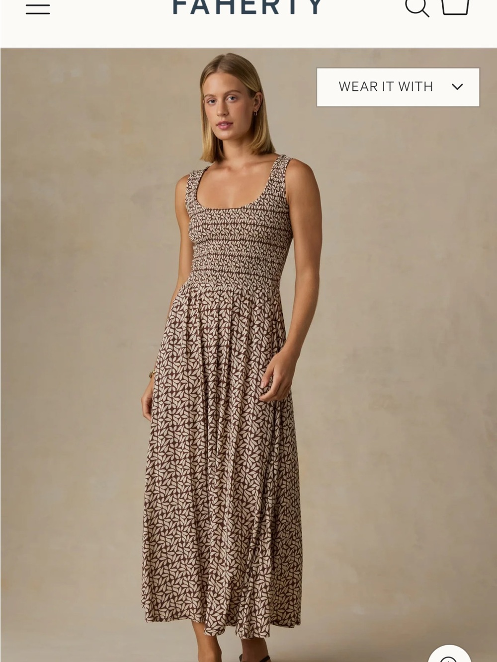 Faherty Sophia Smocked Maxi Dress - chocolate petal